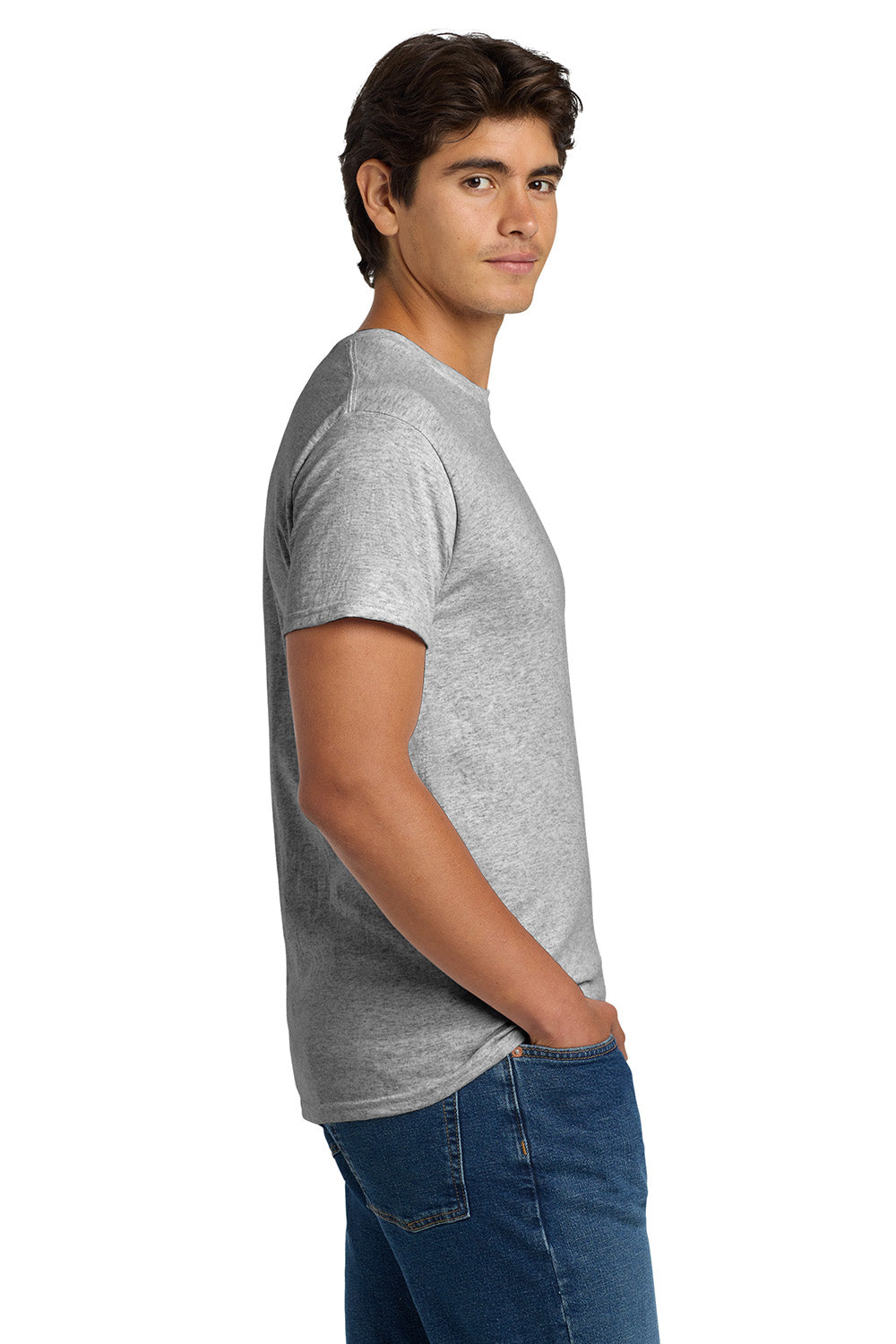 Hanes 5170 Mens EcoSmart Short Sleeve Crewneck T-Shirt Ash Grey Model Side