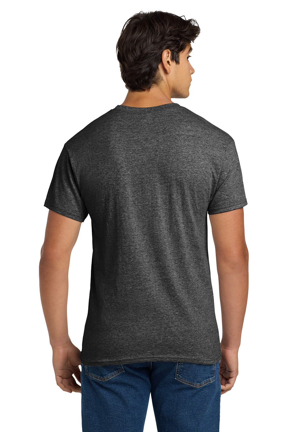 Hanes 5170 Mens EcoSmart Short Sleeve Crewneck T-Shirt Heather Charcoal Grey Model Back