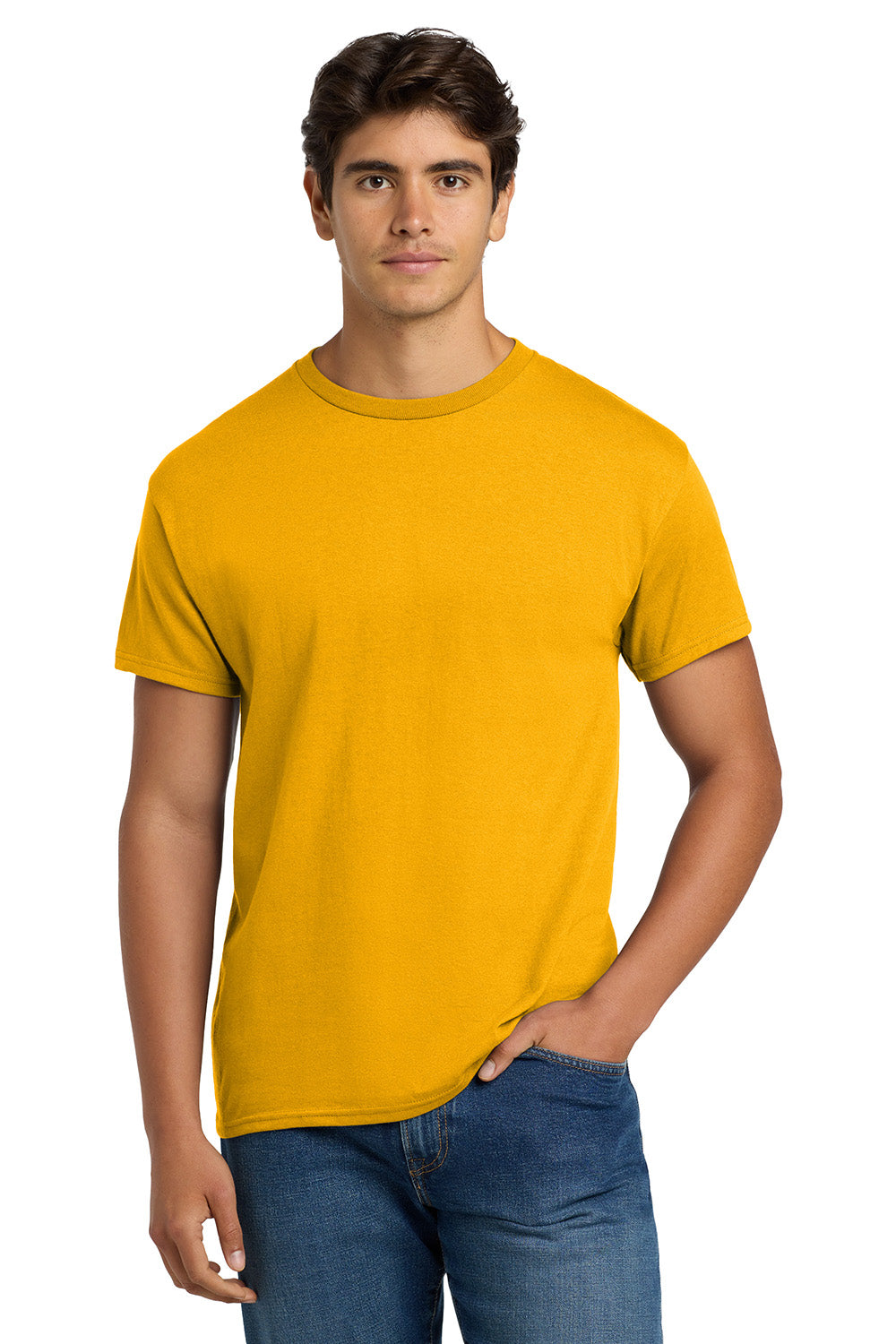 Hanes 5170 Mens EcoSmart Short Sleeve Crewneck T-Shirt Gold Model Front