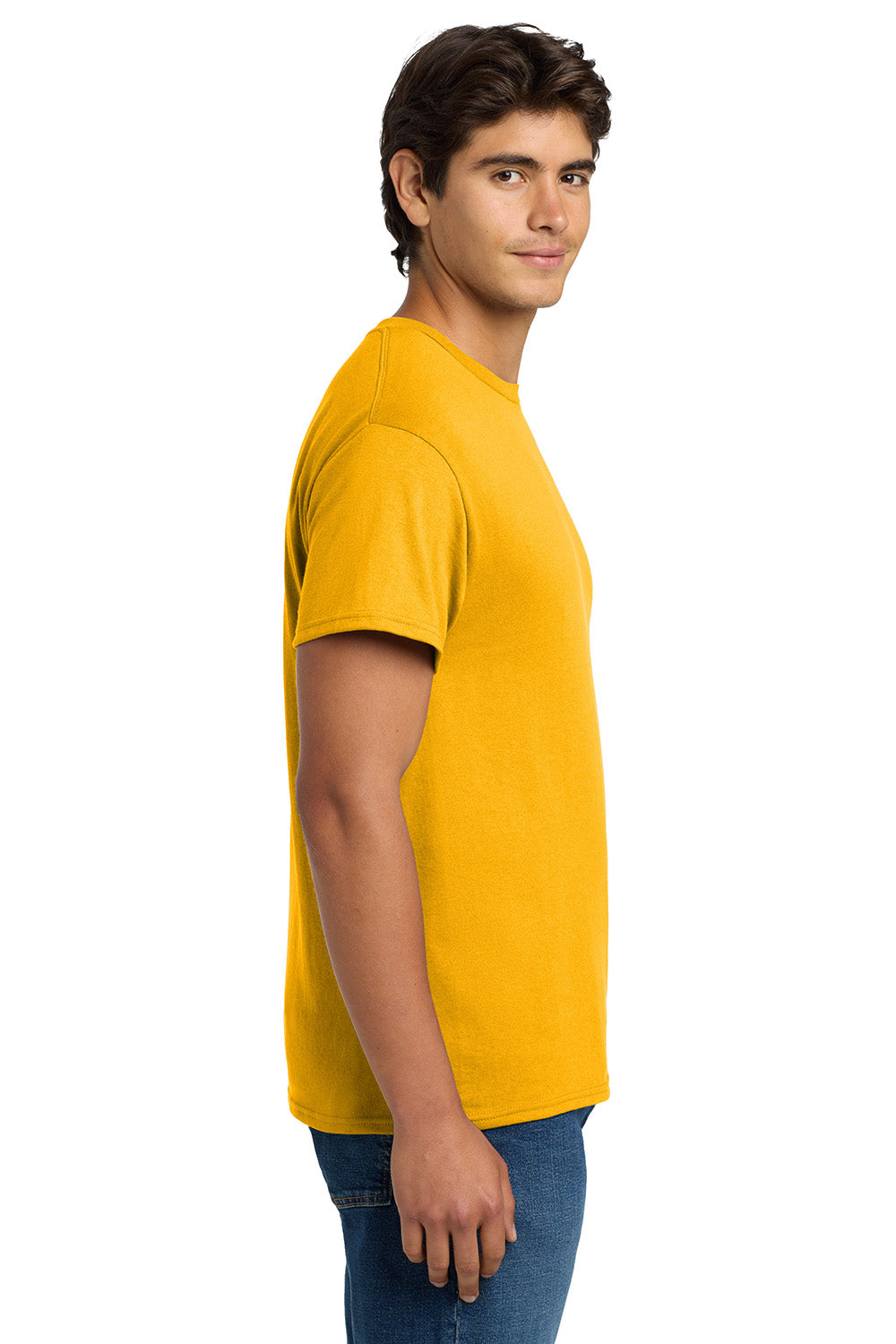 Hanes 5170 Mens EcoSmart Short Sleeve Crewneck T-Shirt Gold Model Side