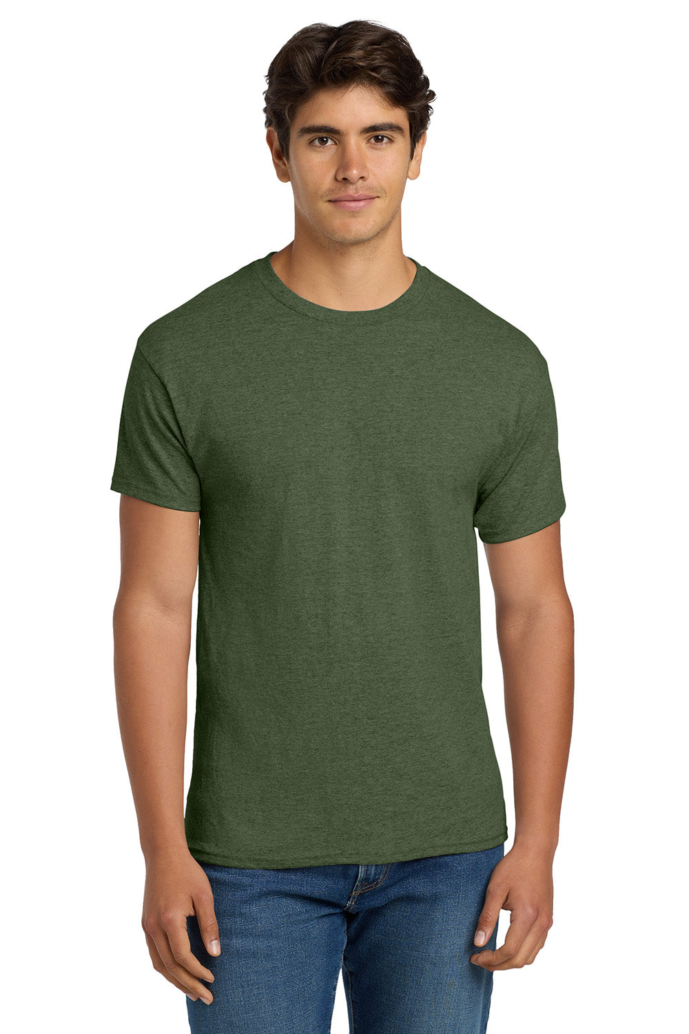 Hanes 5170 Mens EcoSmart Short Sleeve Crewneck T-Shirt Heather Green Model Front