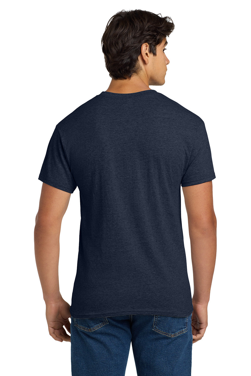 Hanes 5170 Mens EcoSmart Short Sleeve Crewneck T-Shirt Heather Navy Blue Model Back