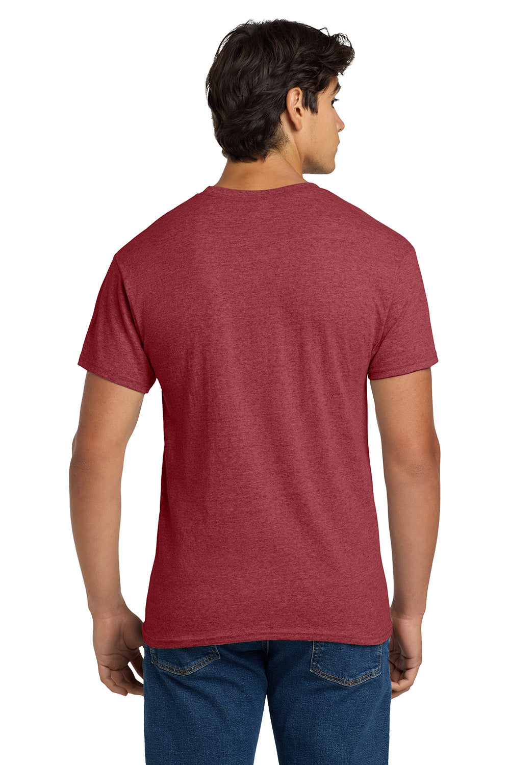 Hanes 5170 Mens EcoSmart Short Sleeve Crewneck T-Shirt Heather Red Model Back