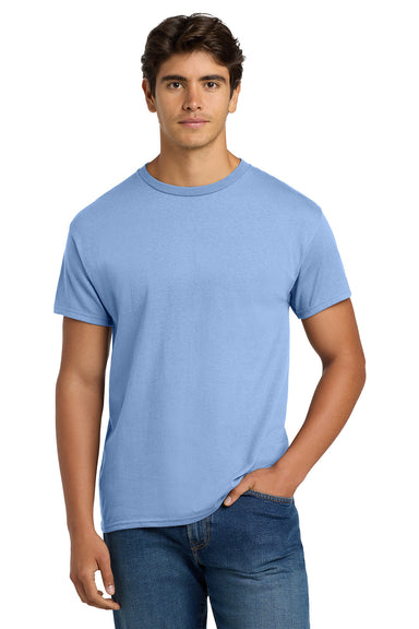 Hanes 5170 Mens EcoSmart Short Sleeve Crewneck T-Shirt Light Blue Model Front