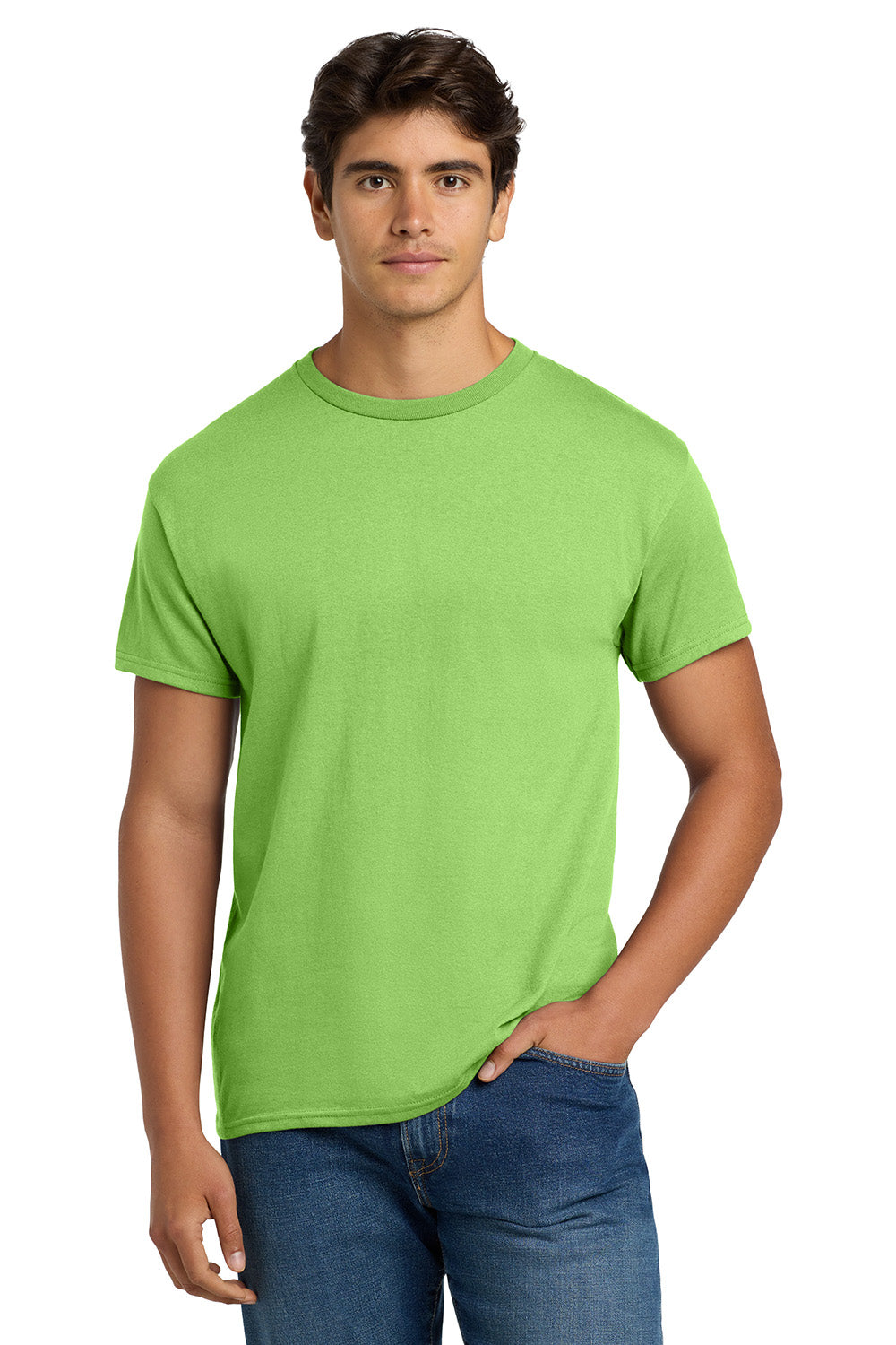 Hanes 5170 Mens EcoSmart Short Sleeve Crewneck T-Shirt Lime Green Model Front