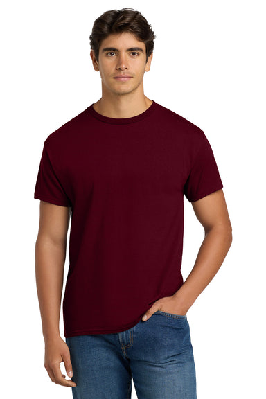 Hanes 5170 Mens EcoSmart Short Sleeve Crewneck T-Shirt Maroon Model Front