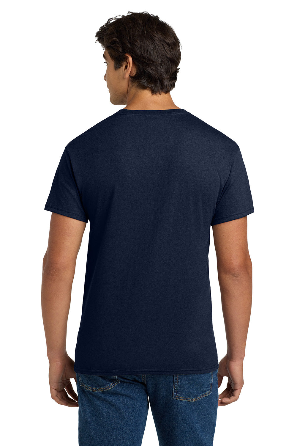 Hanes 5170 Mens EcoSmart Short Sleeve Crewneck T-Shirt Navy Blue Model Back