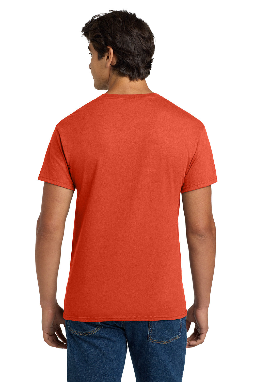 Hanes 5170 Mens EcoSmart Short Sleeve Crewneck T-Shirt Orange Model Back