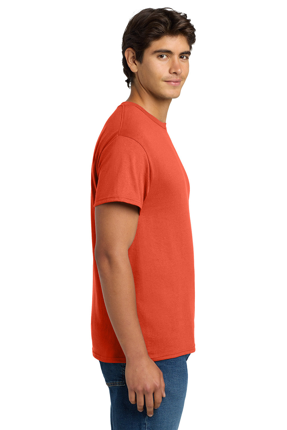 Hanes 5170 Mens EcoSmart Short Sleeve Crewneck T-Shirt Orange Model Side