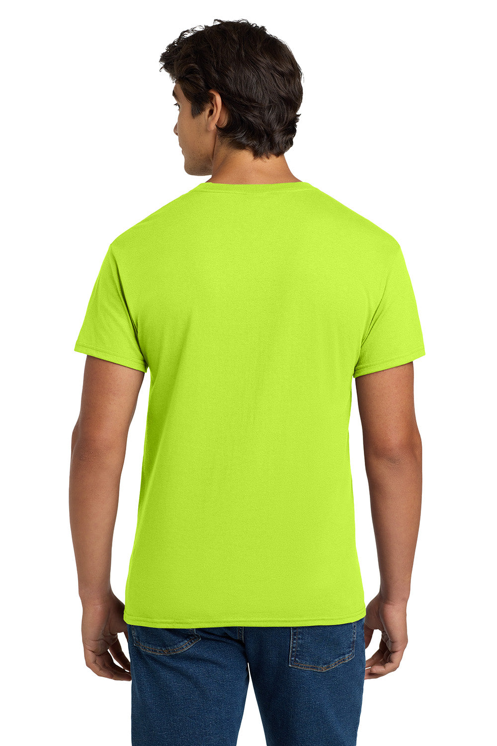 Hanes 5170 Mens EcoSmart Short Sleeve Crewneck T-Shirt Safety Green Model Back