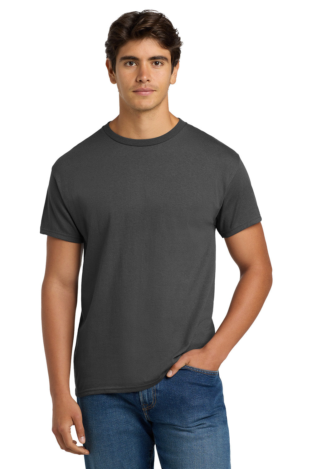 Hanes 5170 Mens EcoSmart Short Sleeve Crewneck T-Shirt Smoke Grey Model Front