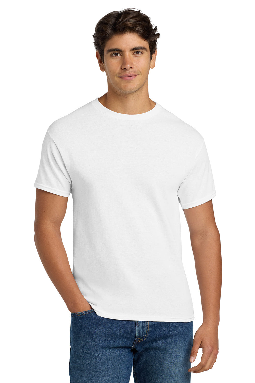 Hanes 5170 Mens EcoSmart Short Sleeve Crewneck T-Shirt White Model Front