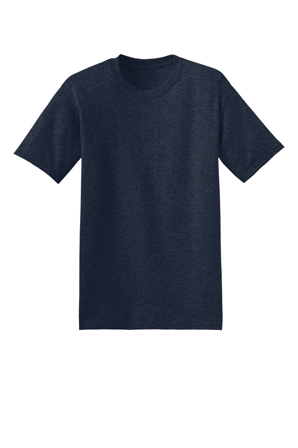 Hanes 5170 Mens EcoSmart Short Sleeve Crewneck T-Shirt Heather Navy Blue Flat Front