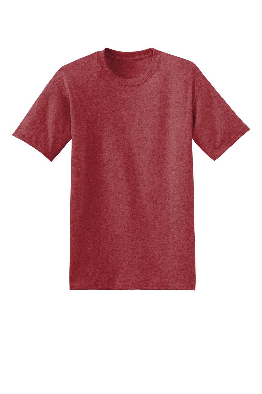 Hanes 5170 Mens EcoSmart Short Sleeve Crewneck T-Shirt Heather Red Flat Front