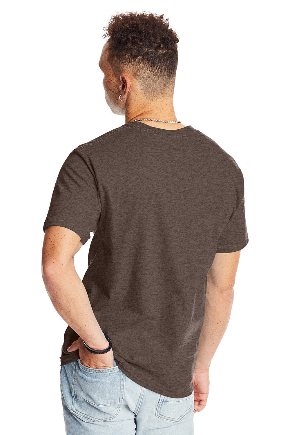 Hanes 5180/518T Mens Beefy-T Short Sleeve Crewneck T-Shirt Heather Brown Model Back