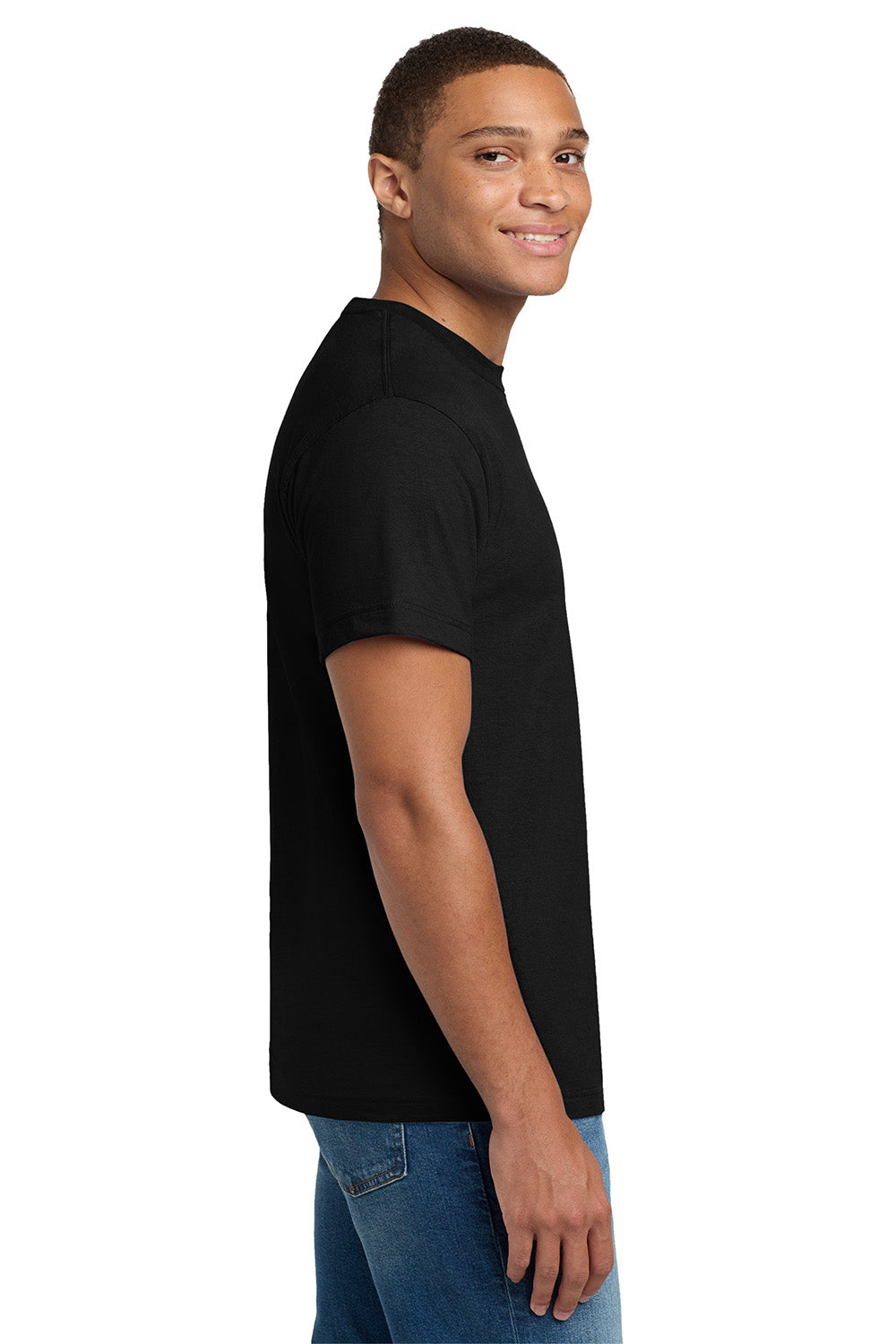 Hanes 5180/518T Mens Beefy-T Short Sleeve Crewneck T-Shirt Black Model Side