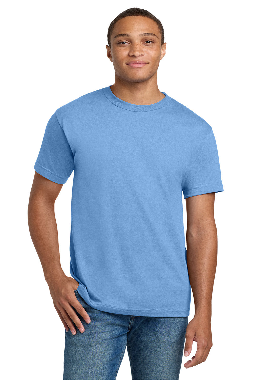 Hanes 5180/518T Mens Beefy-T Short Sleeve Crewneck T-Shirt Carolina Blue Model Front