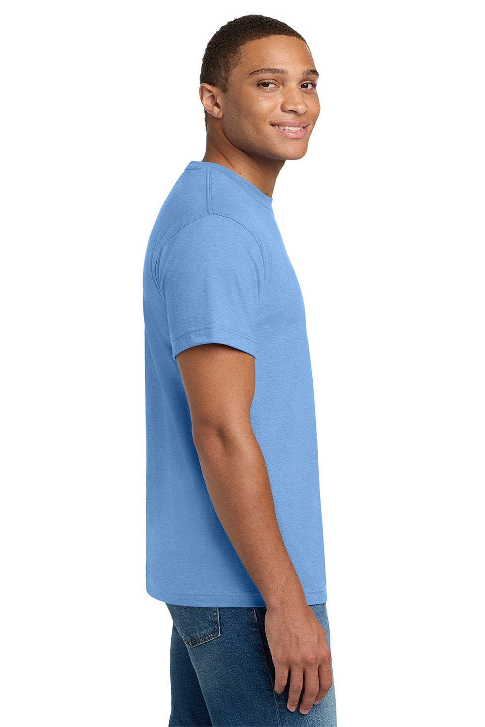 Hanes 5180/518T Mens Beefy-T Short Sleeve Crewneck T-Shirt Carolina Blue Model Side