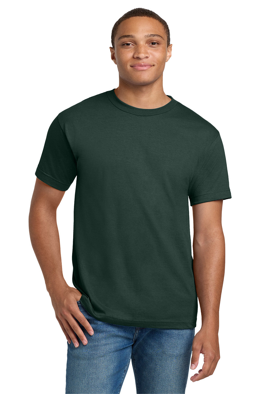 Hanes 5180/518T Mens Beefy-T Short Sleeve Crewneck T-Shirt Deep Forest Green Model Front