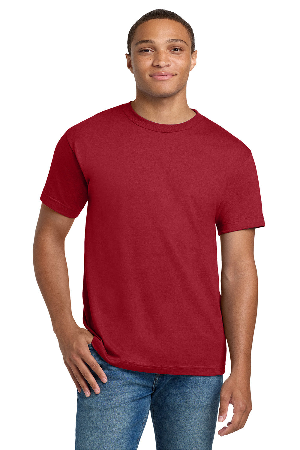 Hanes 5180/518T Mens Beefy-T Short Sleeve Crewneck T-Shirt Deep Red Model Front