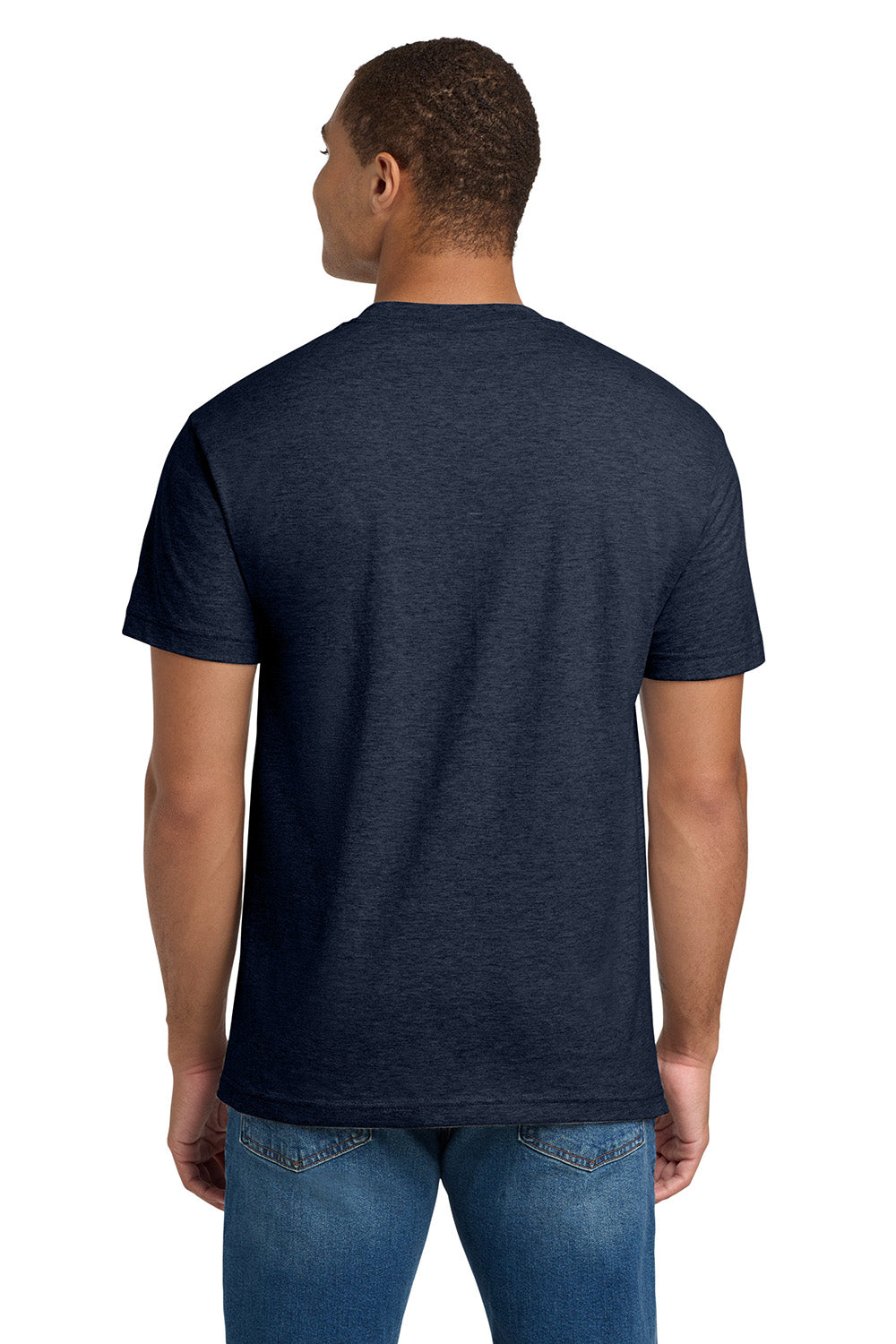 Hanes 5180/518T Mens Beefy-T Short Sleeve Crewneck T-Shirt Heather Navy Blue Model Back