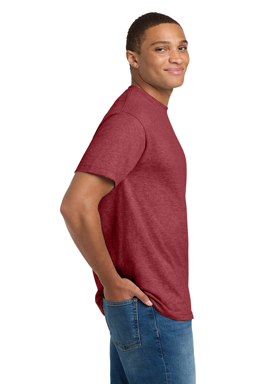 Hanes 5180/518T Mens Beefy-T Short Sleeve Crewneck T-Shirt Heather Red Model Side