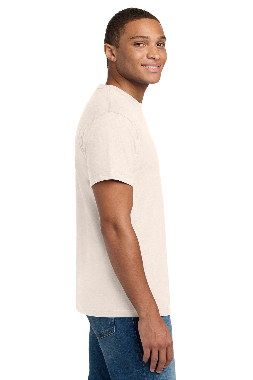 Hanes 5180/518T Mens Beefy-T Short Sleeve Crewneck T-Shirt Natural Model Side