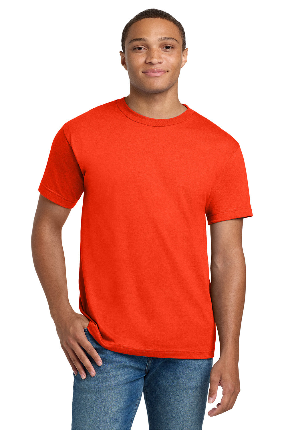 Hanes 5180/518T Mens Beefy-T Short Sleeve Crewneck T-Shirt Orange Model Front