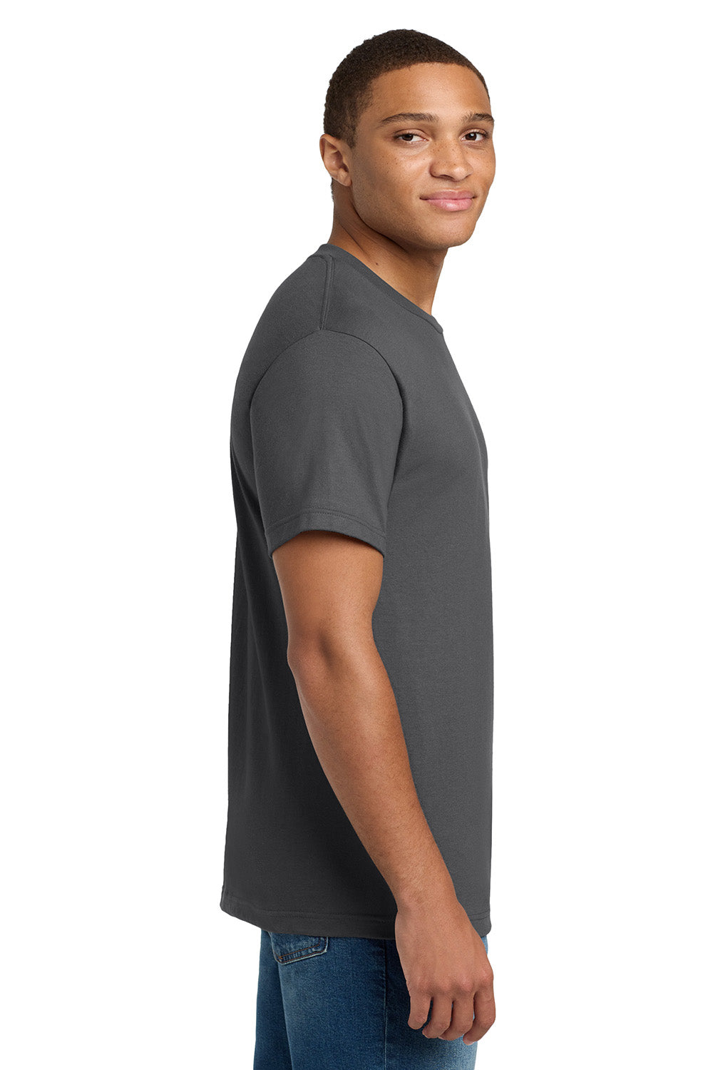 Hanes 5180/518T Mens Beefy-T Short Sleeve Crewneck T-Shirt Smoke Grey Model Side