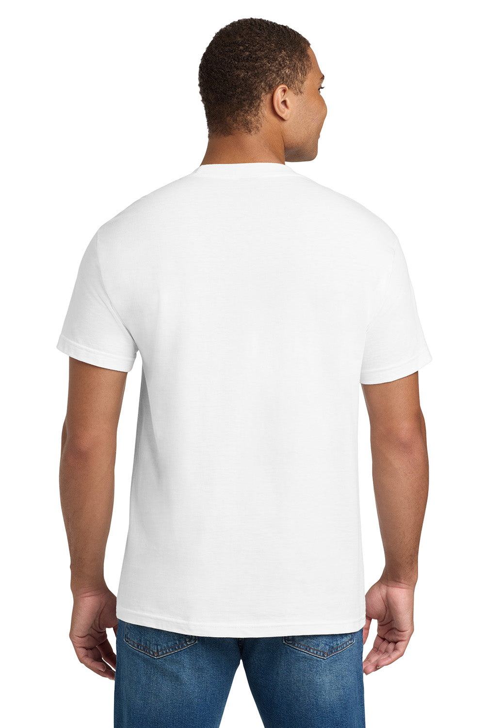 Hanes 5180/518T Mens Beefy-T Short Sleeve Crewneck T-Shirt White Model Back