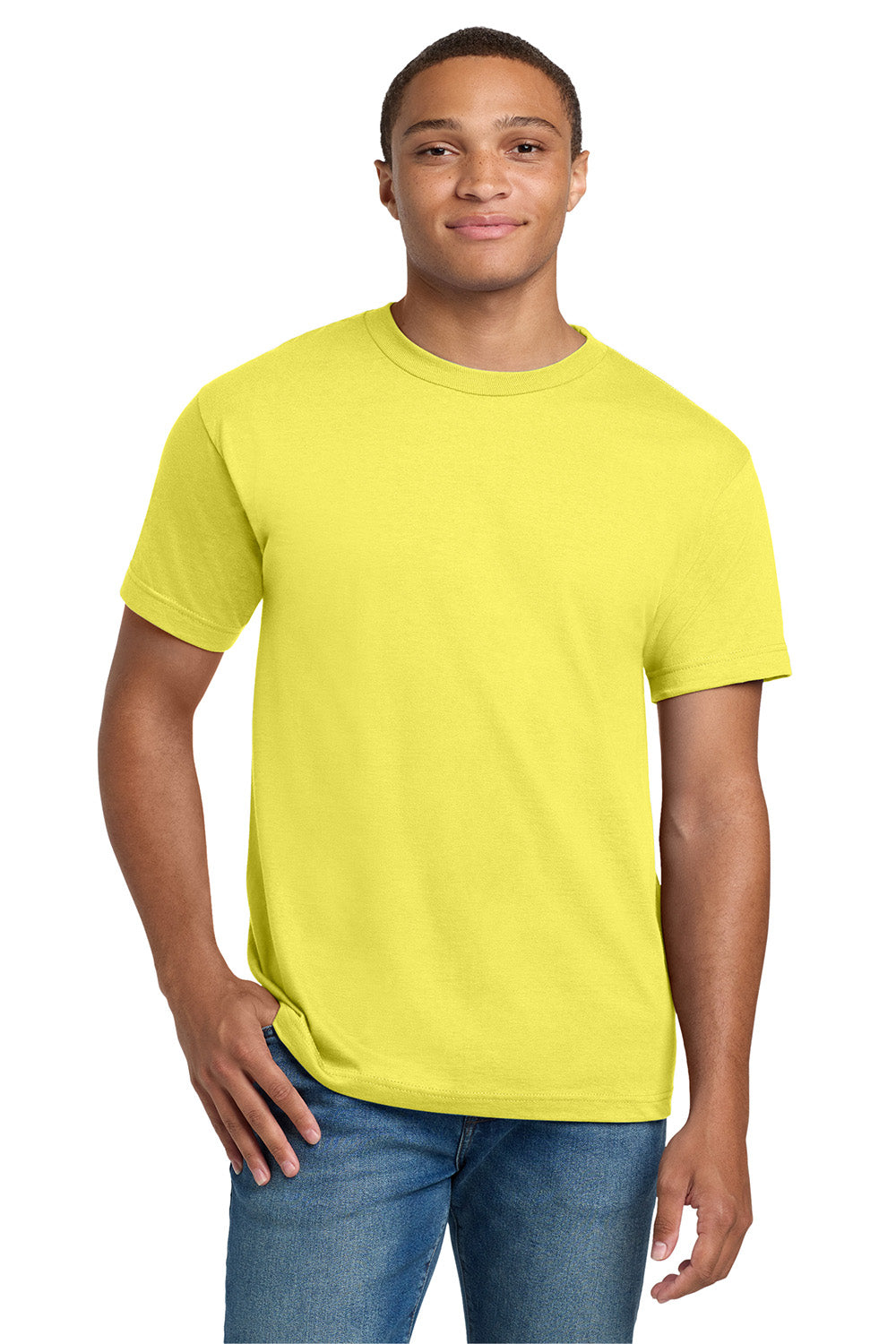 Hanes 5180/518T Mens Beefy-T Short Sleeve Crewneck T-Shirt Yellow Model Front