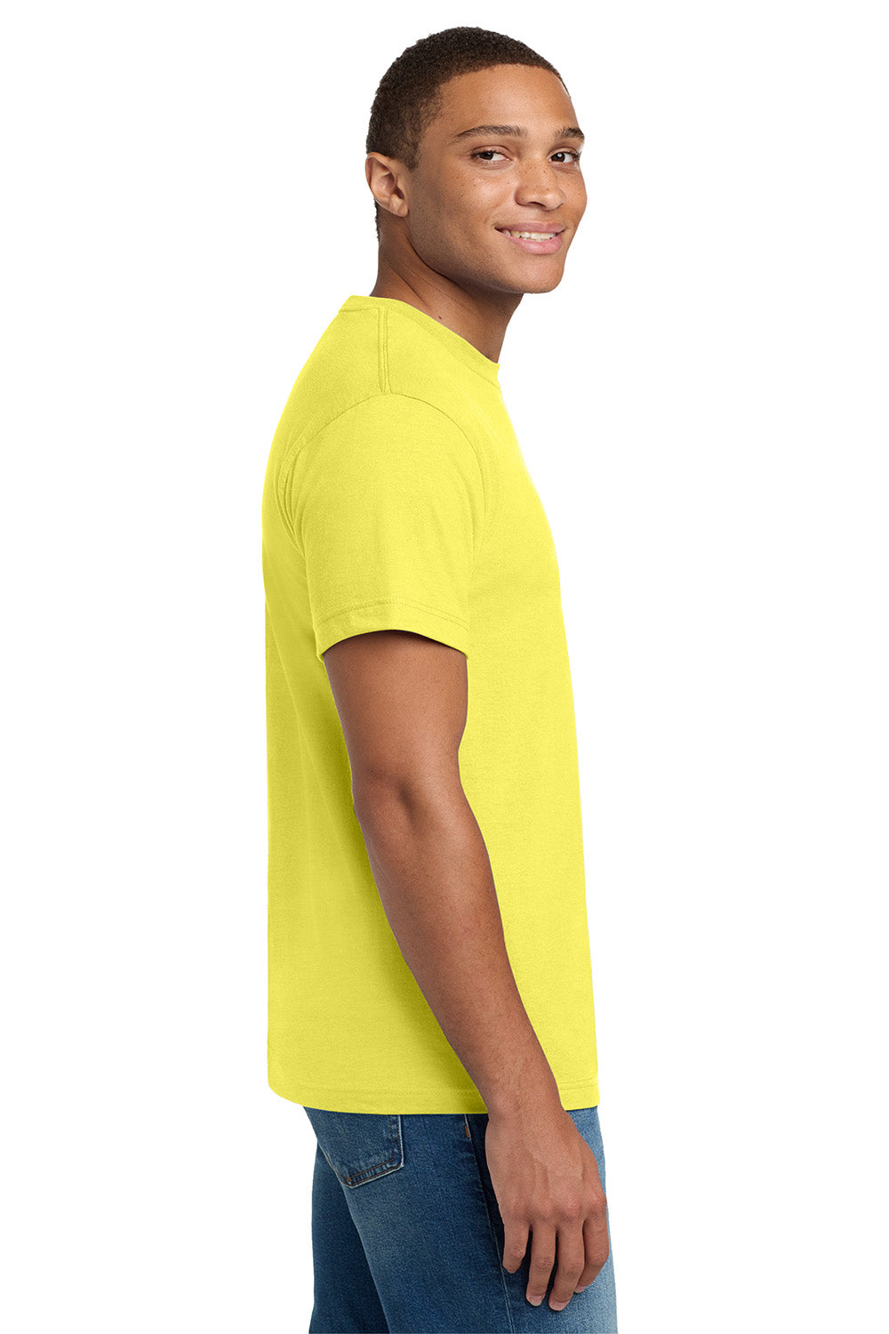 Hanes 5180/518T Mens Beefy-T Short Sleeve Crewneck T-Shirt Yellow Model Side