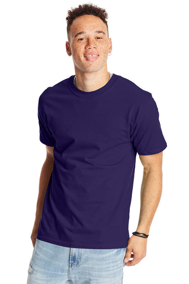 Hanes 5180/518T Mens Beefy-T Short Sleeve Crewneck T-Shirt Grape Smash Purple Model Front