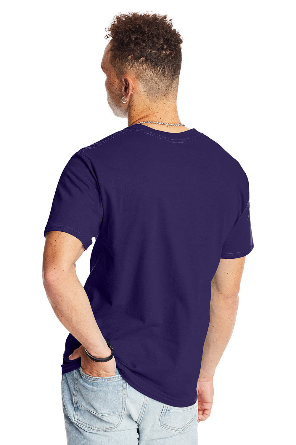 Hanes 5180/518T Mens Beefy-T Short Sleeve Crewneck T-Shirt Grape Smash Purple Model Back