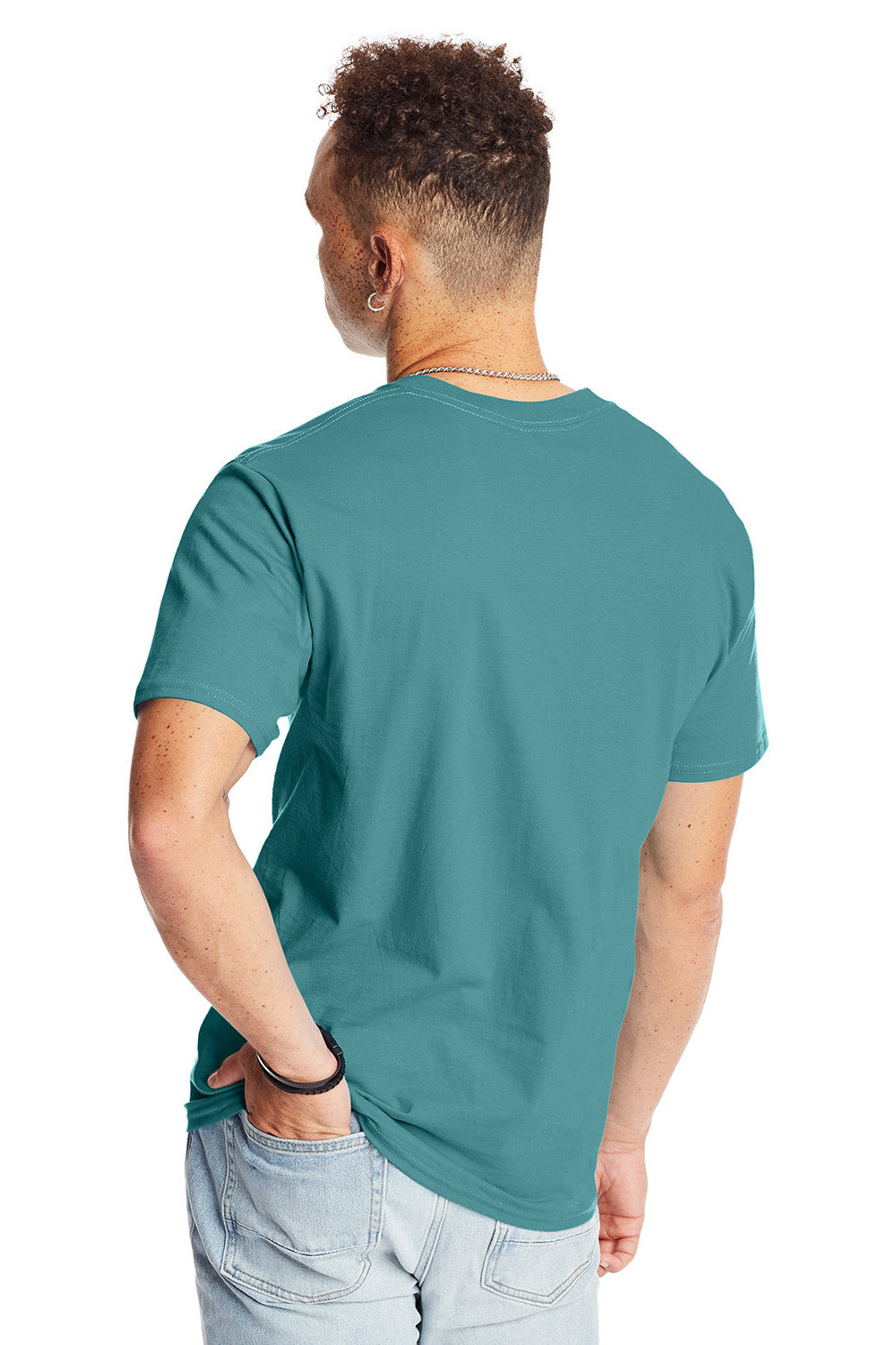 Hanes 5180/518T Mens Beefy-T Short Sleeve Crewneck T-Shirt Clay Green Model Back