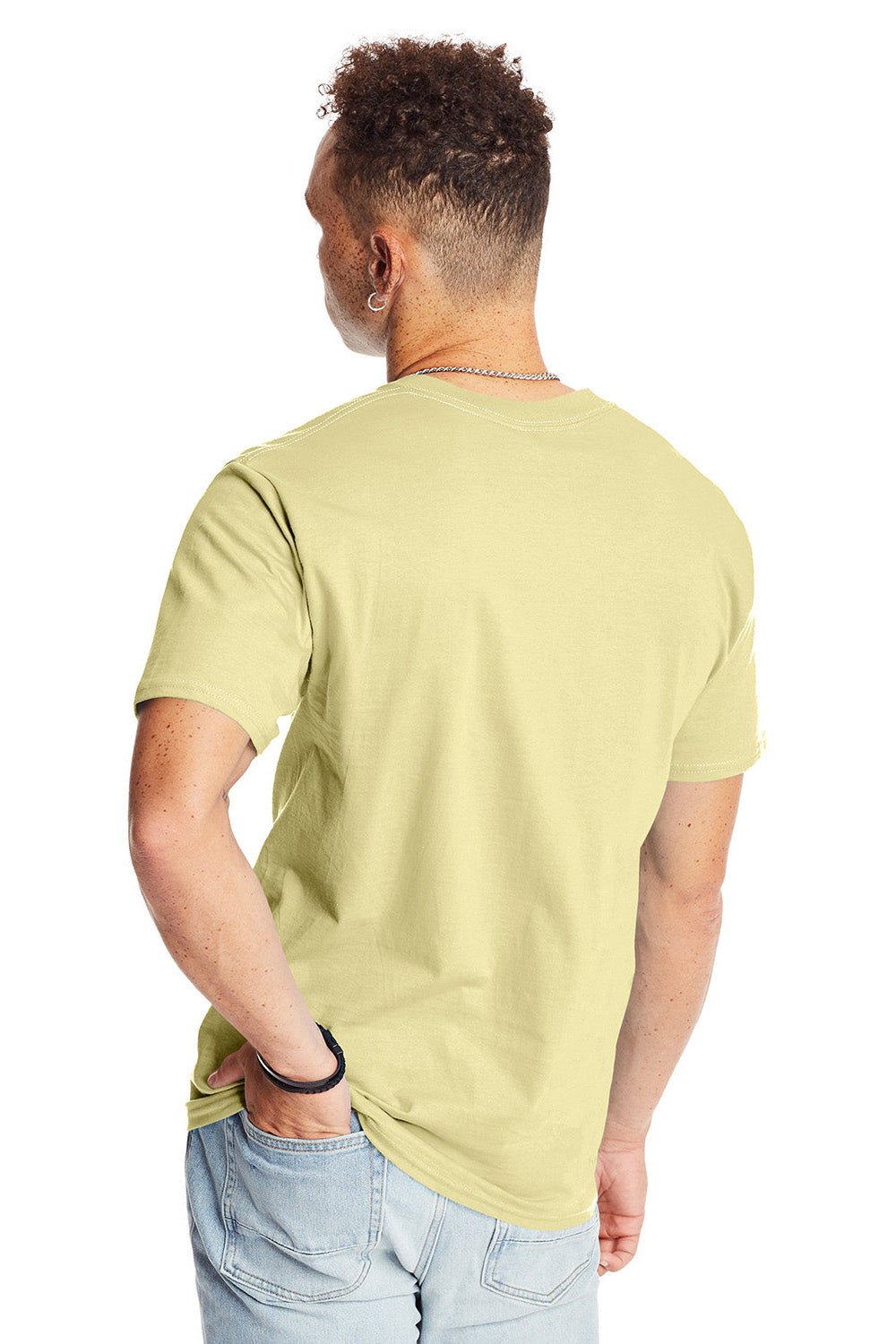 Hanes 5180/518T Mens Beefy-T Short Sleeve Crewneck T-Shirt Lemon Meringue Yellow Model Back