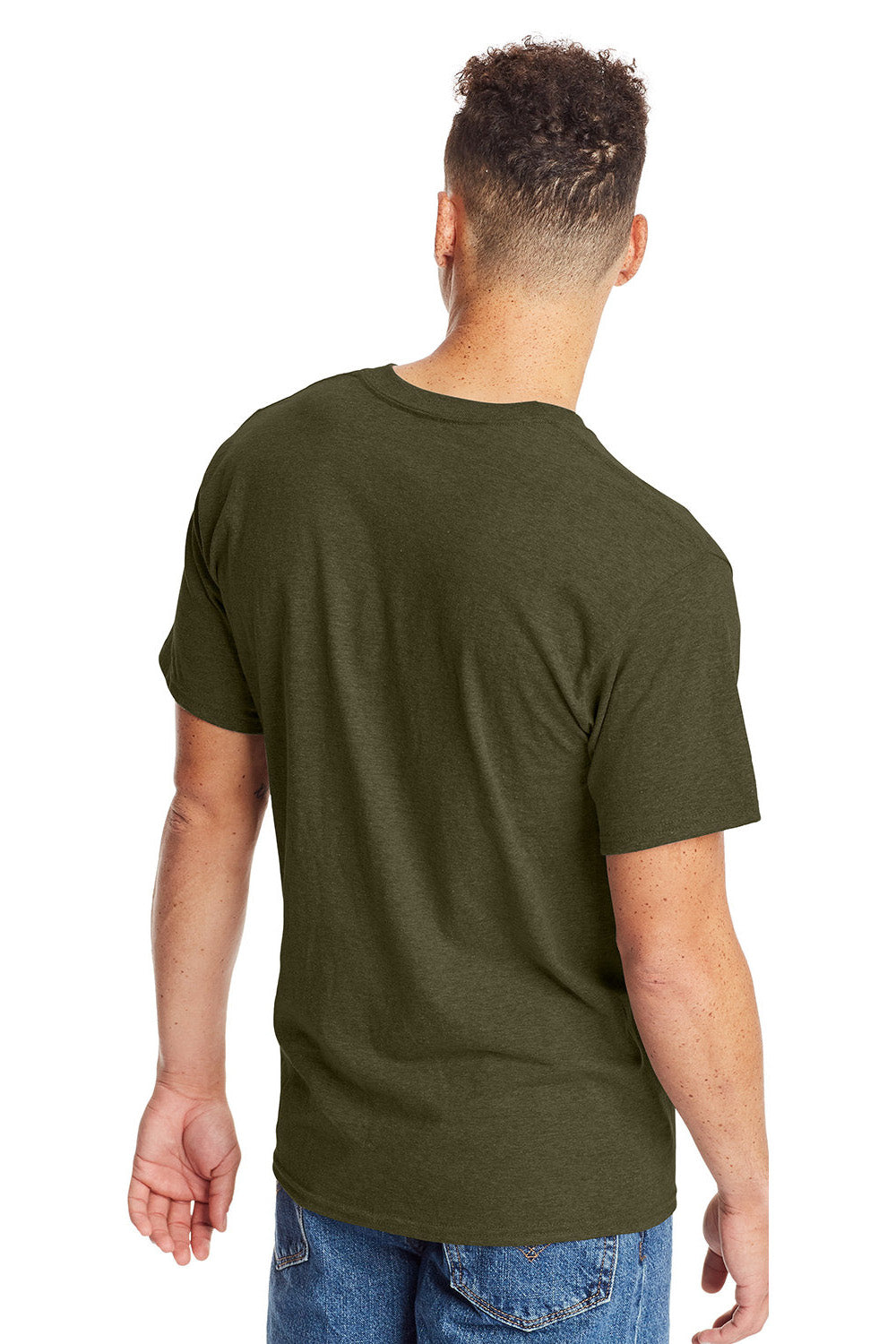 Hanes 5180/518T Mens Beefy-T Short Sleeve Crewneck T-Shirt Heather Military Green Model Back