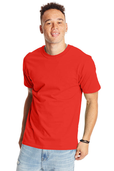 Hanes 5180/518T Mens Beefy-T Short Sleeve Crewneck T-Shirt Poppy Red Model Front