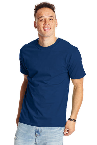 Hanes 5180/518T Mens Beefy-T Short Sleeve Crewneck T-Shirt Regal Navy Blue Model Front