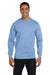 Hanes 5186 Mens Beefy-T Long Sleeve Crewneck T-Shirt Light Blue Model Front