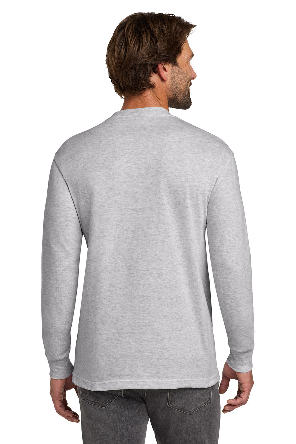 Hanes 5186 Mens Beefy-T Long Sleeve Crewneck T-Shirt Ash Grey Model Back