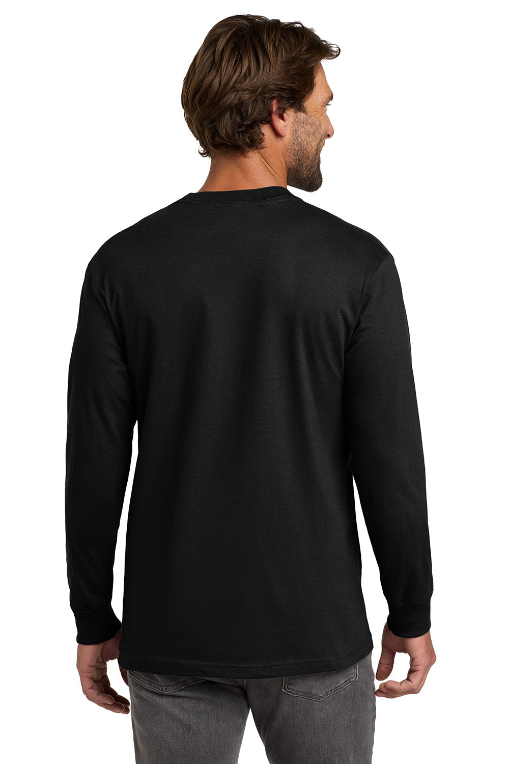 Hanes 5186 Mens Beefy-T Long Sleeve Crewneck T-Shirt Black Model Back