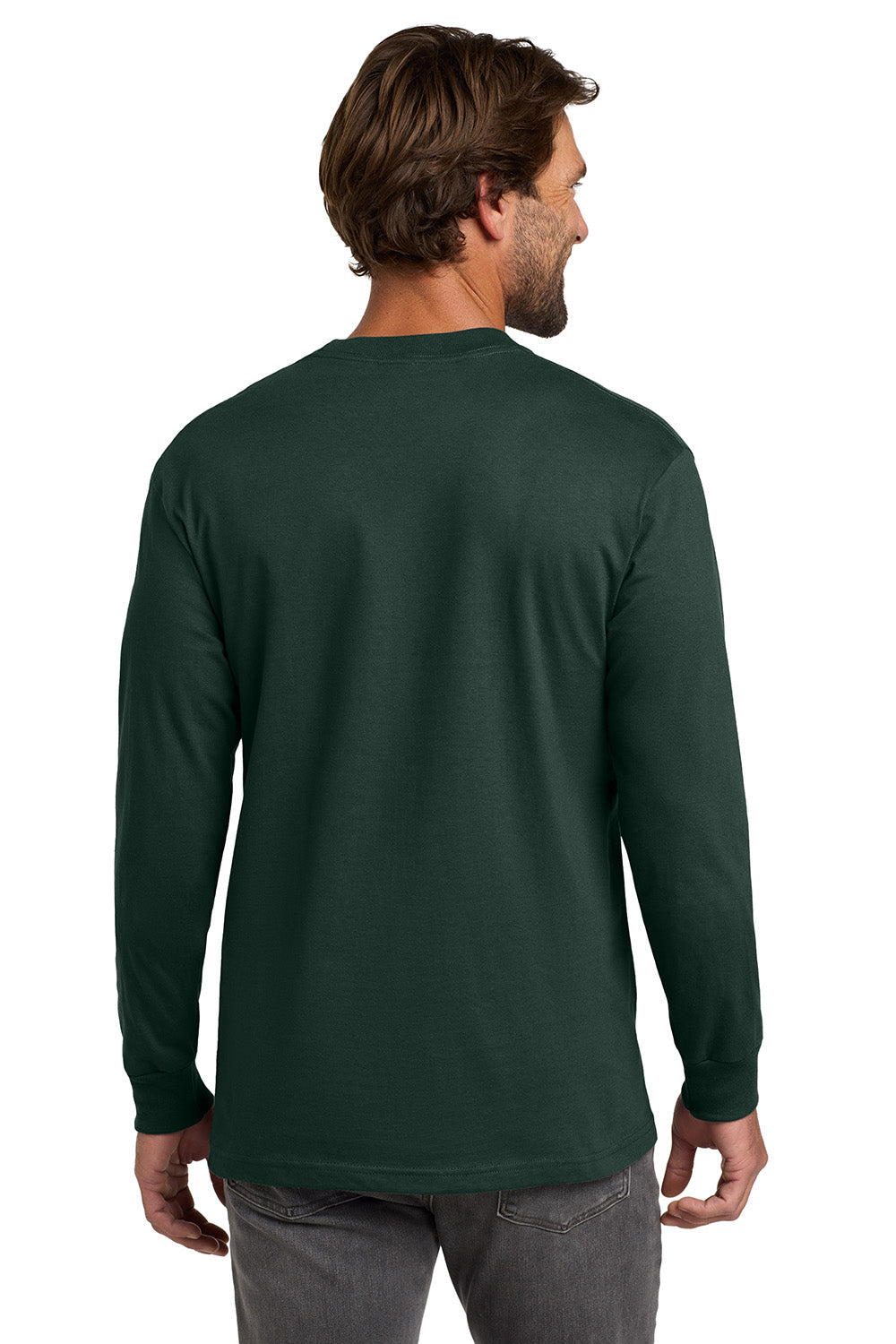 Hanes 5186 Mens Beefy-T Long Sleeve Crewneck T-Shirt Deep Forest Green Model Back