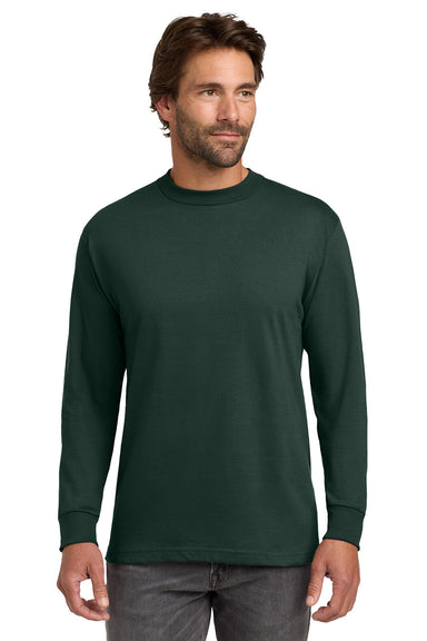 Hanes 5186 Mens Beefy-T Long Sleeve Crewneck T-Shirt Deep Forest Green Model Front