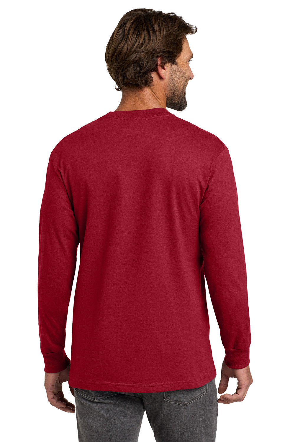 Hanes 5186 Mens Beefy-T Long Sleeve Crewneck T-Shirt Deep Red Model Back