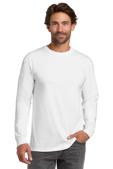 Hanes 5186 Mens Beefy-T Long Sleeve Crewneck T-Shirt White Model Front