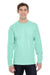 Hanes 5186 Mens Beefy-T Long Sleeve Crewneck T-Shirt Clean Mint Green Model Front