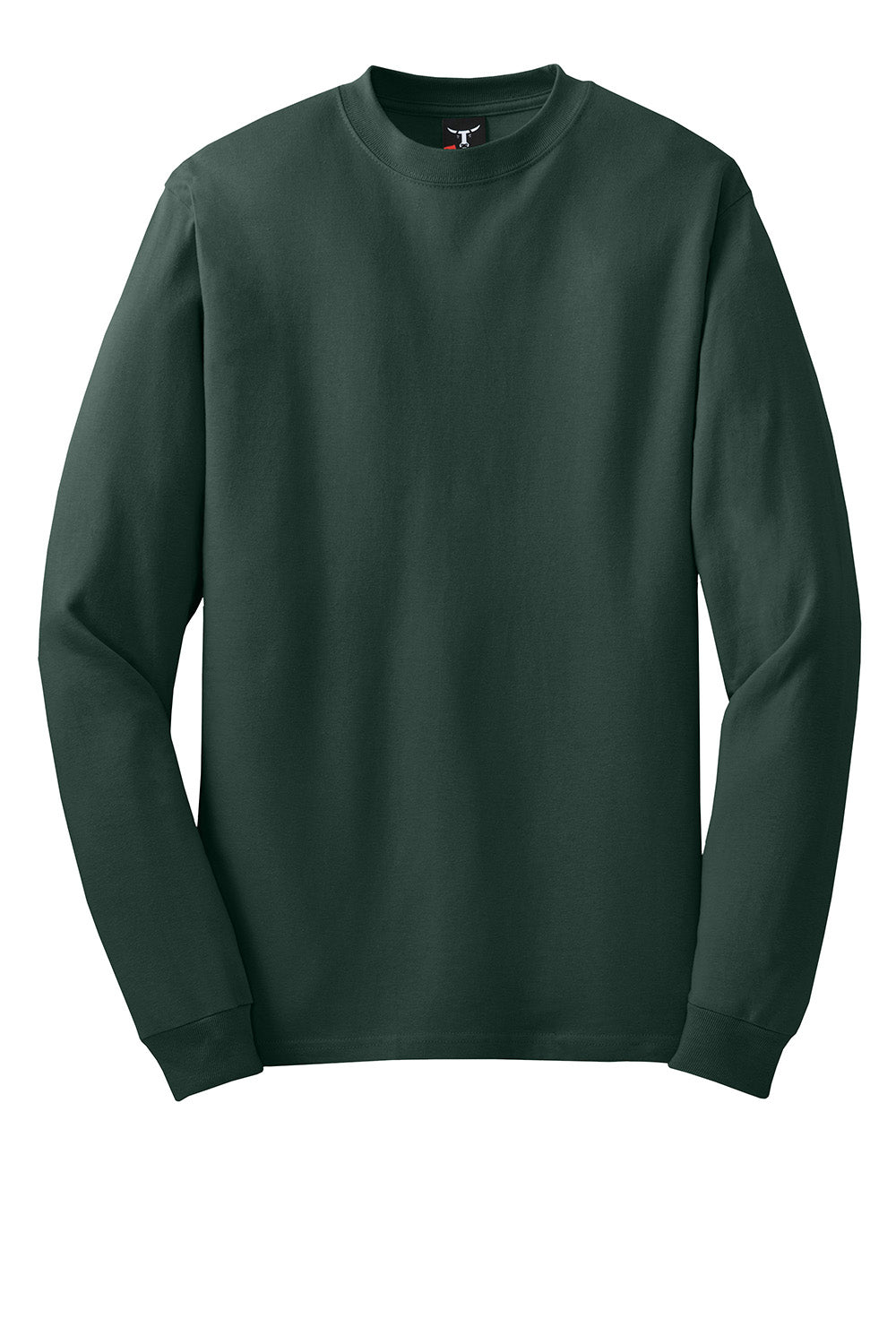 Hanes 5186 Mens Beefy-T Long Sleeve Crewneck T-Shirt Deep Forest Green Flat Front