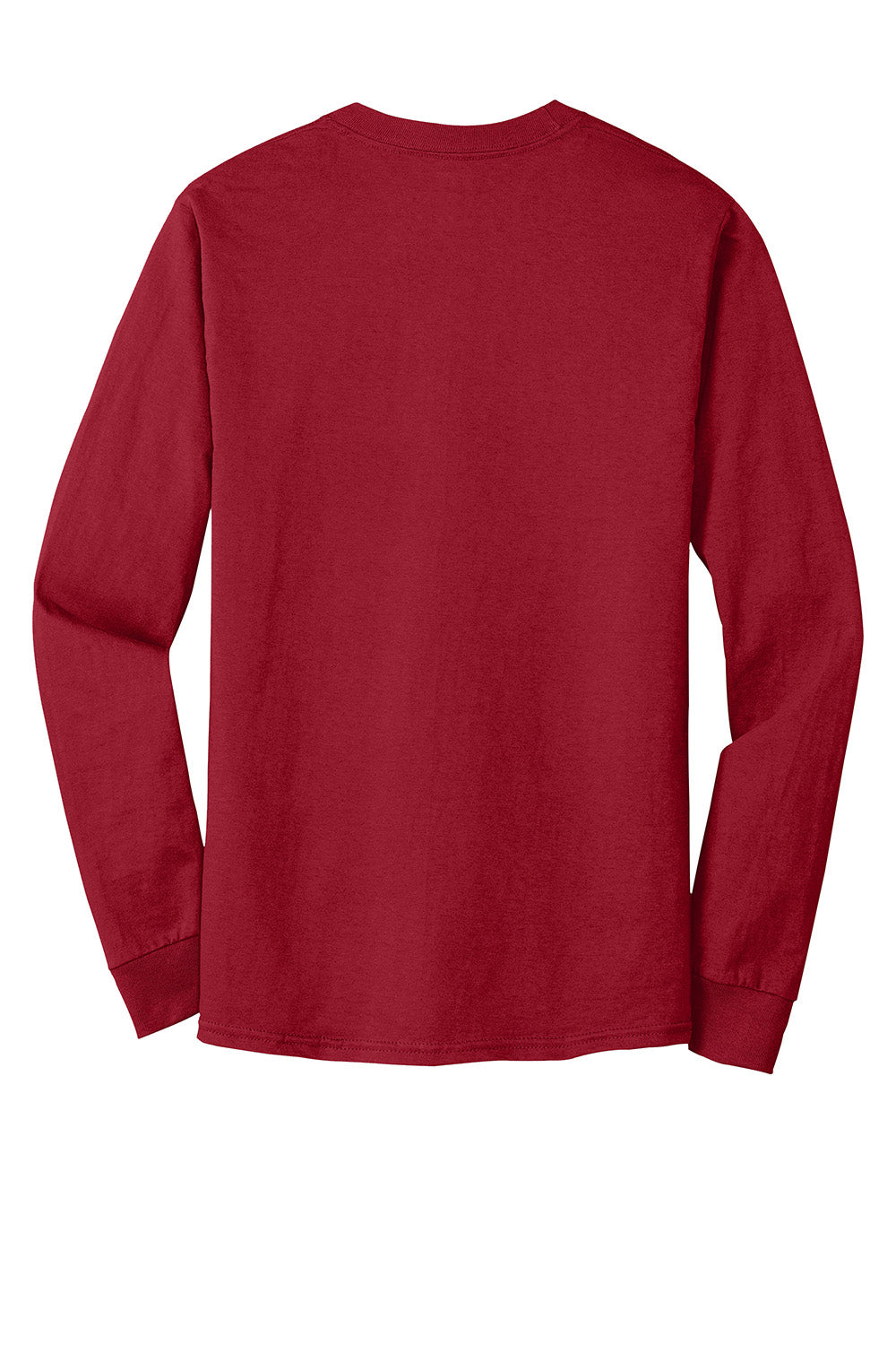 Hanes 5186 Mens Beefy-T Long Sleeve Crewneck T-Shirt Deep Red Flat Back