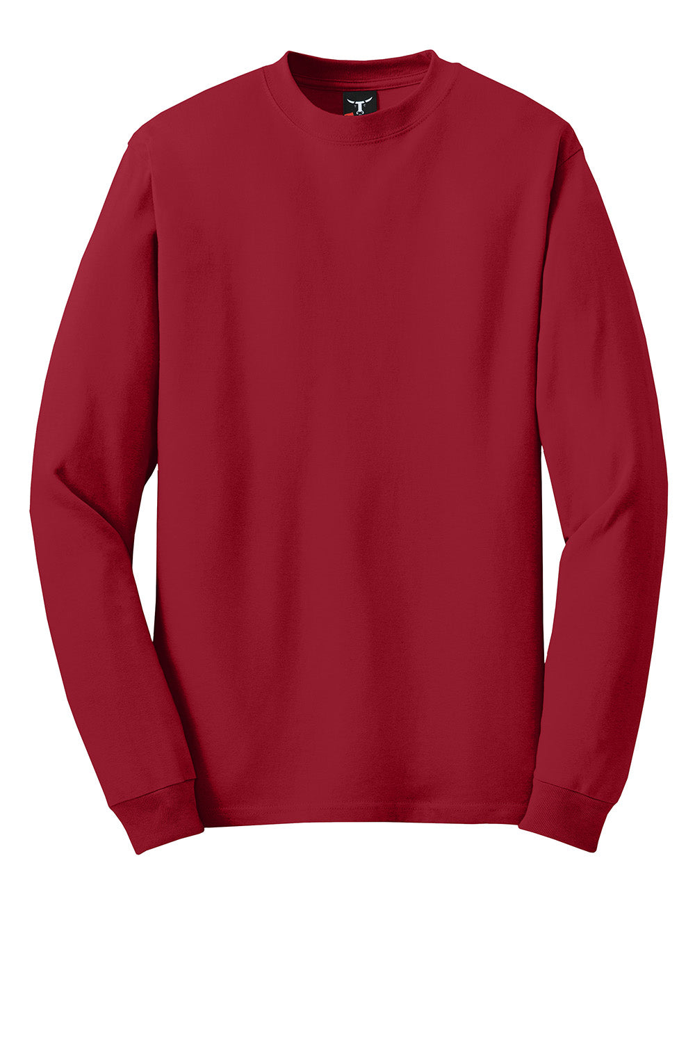 Hanes 5186 Mens Beefy-T Long Sleeve Crewneck T-Shirt Deep Red Flat Front